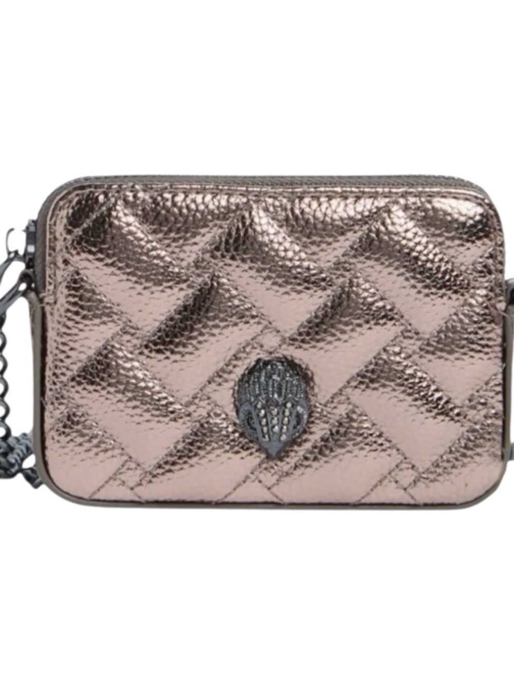 Kurt Geiger NWT  Micro Kensington Quilted Camera Crossbody Bag Gun Metal